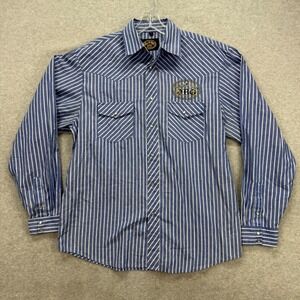 Dos Oro Boots Western Shirt Mens Large Blue White Stripe Pearl Snap Cowboy Rodeo